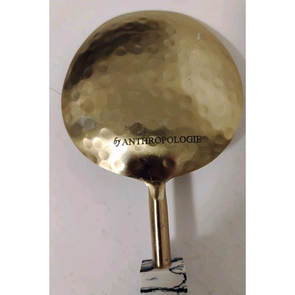 Anthropologie Hammered Brass Serving Spoon Black White Marbled Resin Handle
